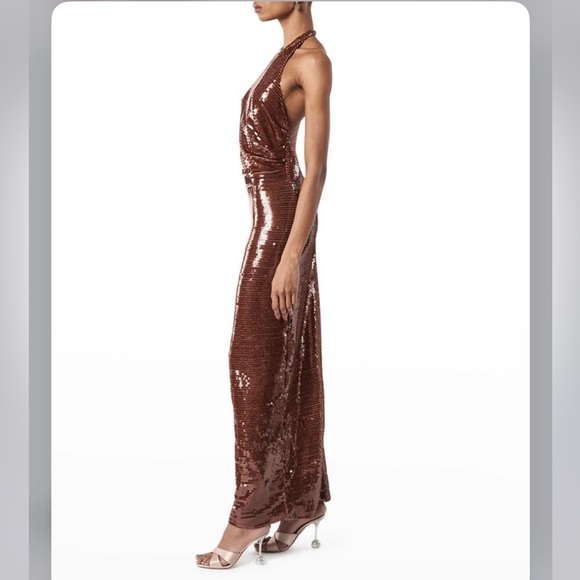 RONNY KOBO Alix Sequined Halter Gown Brown - Picture 4 of 16